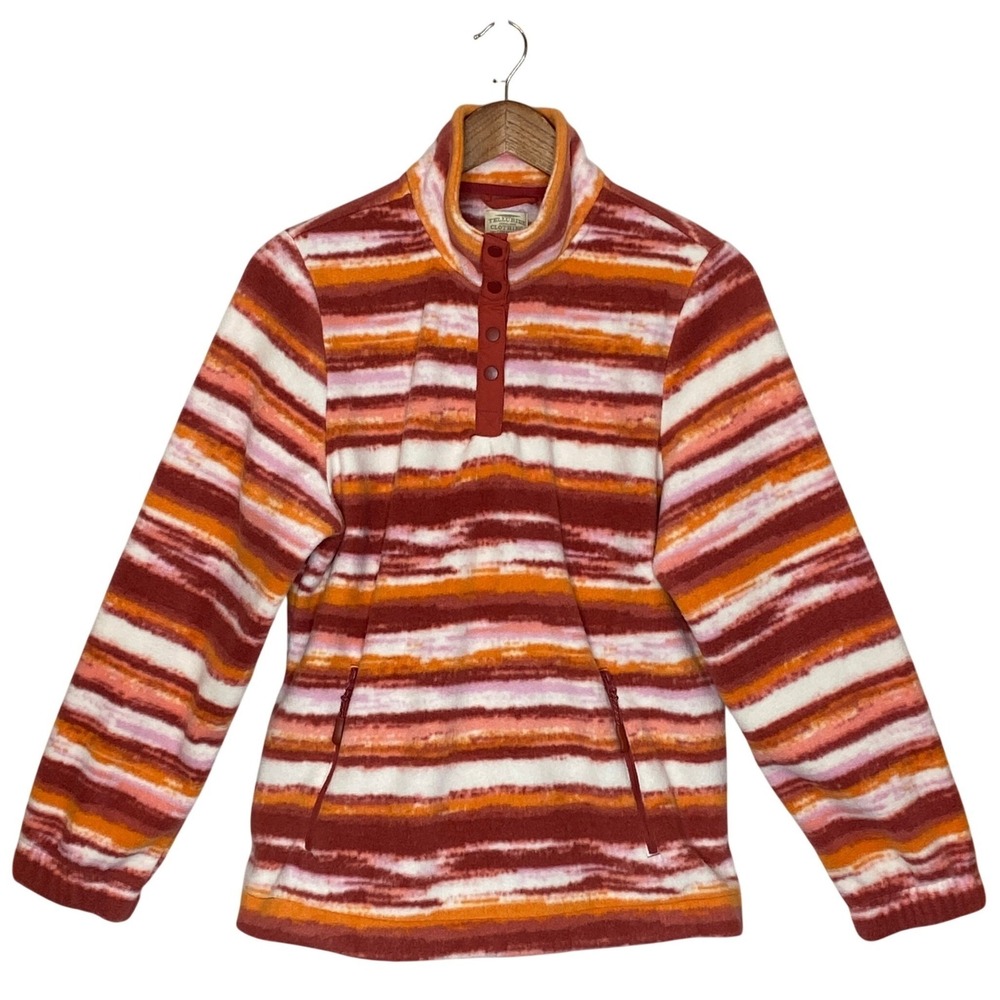 Telluride Clothing Womens Fleece Pullover L Striped Snap Neck Granola Outdoor
